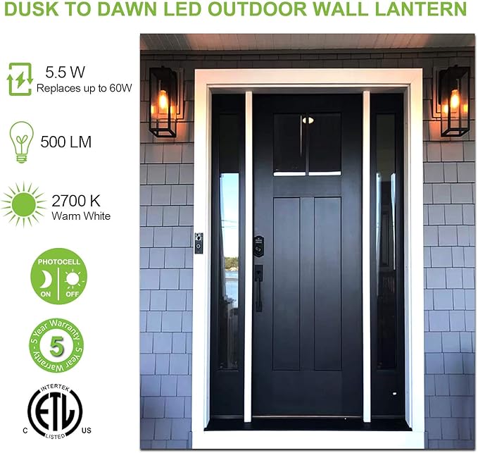 hykolity Large Size Dusk to Dawn Outdoor Wall Lanterns, 18 Inch Outdoor Wall Light Fixtures, Matte Black Porch | Lumora