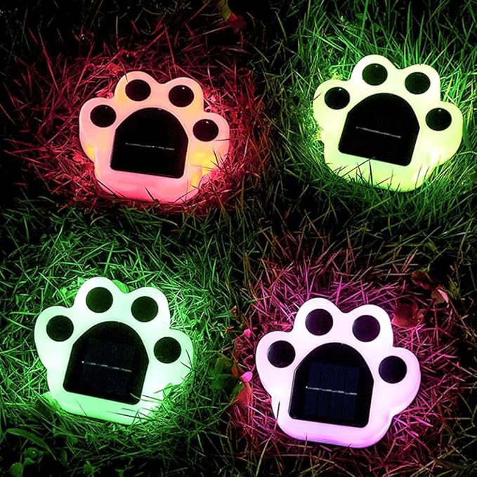 Solar Outdoor Lights, 4 Packs Warm Light Solar Paw Print Lights Outdoor Garden Decor, Beautiful Paw Print Solar Garden Lights Automatic Solar Powered Led Lights Outdoor Solar Decorations For Home Yard
