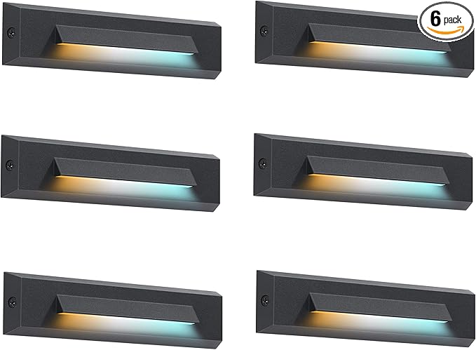 CLOUDY BAY [6 Pack] 3 Color Low Voltage 12-24V LED Step Lights Outdoor,2.5W Landscape Cutoff Stair Riser Light,Deck Step Lights Outside Accent Lighting Fixtures,Wet Location,Black