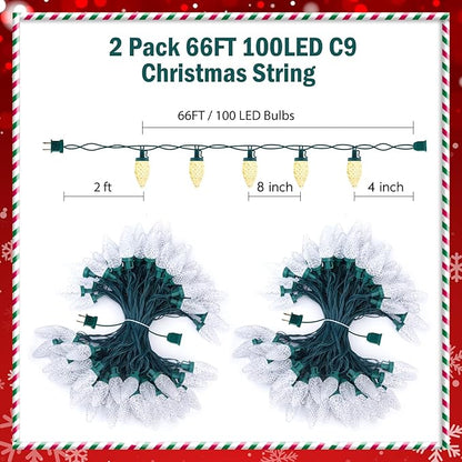 Brightown C9 LED Christmas String Lights, 2 Pack Total 132ft 200LED