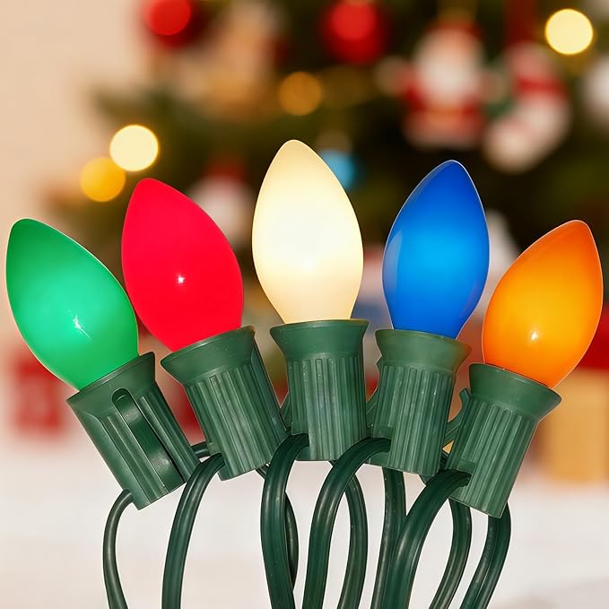 C7 LED Christmas Lights Outdoor 25Ft Vintage Christmas Lights with 27 Shatterproof Colored LED Bulbs(2 Spare), Connectable Old Fashioned Xmas Light for Patio Holiday Party Wedding Xmas Tree Decor