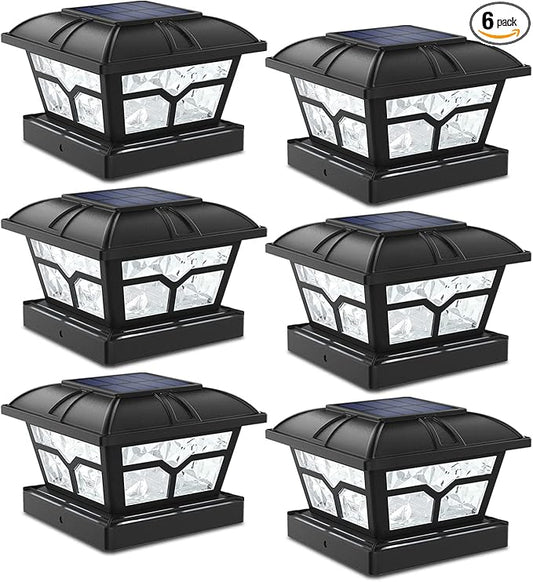SIEDiNLAR Solar Post Cap Lights Outdoor 2 Color Modes 8 LEDs for 4x4 5x5 6x6 Posts Fence Patio Deck Decoration Warm White & Cool White Lighting Black (6 Pack)