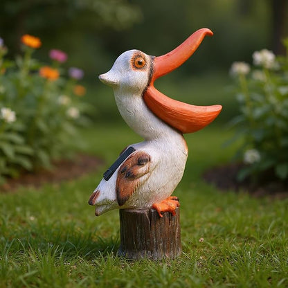 Elenon Pelican Statues Garden Statues, 14 Inch Outdoor Solar Yard Art Coastal Ocean Bird, Sculpture Ornament for Backyard Porch Lawn Patio Pond Decor