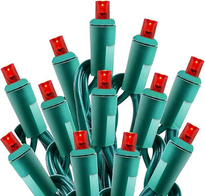 50ft 100 Counts Red LED Christmas Lights Outdoor- Commercial Grade Outdoor Waterproof, Red Halloween Lights 5mm Wide Angle Green Wire, Xmas Lights, IP:65, UL
