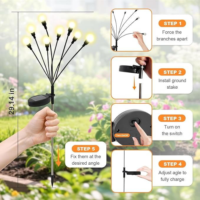 Solar Garden Lights Outdoor - 12 Pack 96LED Solar Powered Waterproof Firefly Lights for Yard Patio Lawn Pathway Decor, Swaying Warm White Glow in The Dark Lights, Unique Gifts for Women & Plant Lovers