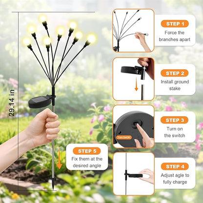 Solar Garden Lights Outdoor - 8 Pack 64LED Solar Powered Waterproof Firefly Lights for Yard Patio Lawn Pathway Decor, Swaying Warm White Glow in The Dark Lights, Unique Gifts for Women & Plant Lovers