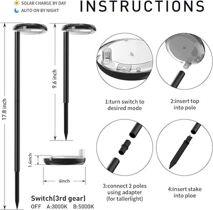 Solar Pathway Lights - Super Bright 300 Lumens with 2-in-1 Warm White & Daylight Color, Solar Path Lights for Pathway, Sidewalk, Driveway, Garden,Parterre etc,Landscape Lighting (2-Pack)