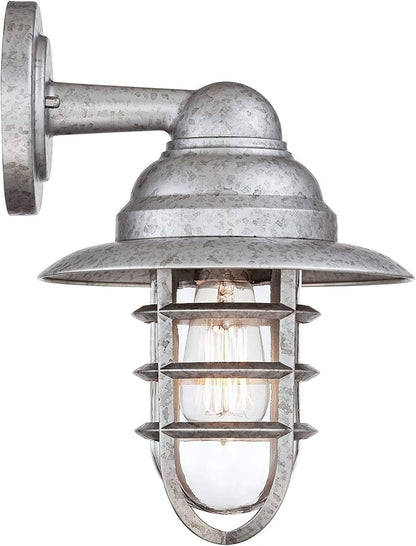 John Timberland Marlowe 13 1/4" High Farmhouse Rustic Modern Hooded Cage Outdoor Wall Light Fixture Mount Porch House Exterior Outside Set of 2 Edison Bulb Weatherproof Galvanized Clear Glass Shade