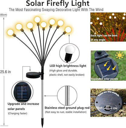 Solar-Powered Firefly Lamp, Solar Powered Courtyard Lights, Outdoor Waterproof, Swaying in The Wind, Garden Lawn Terrace Channel Decorative Lights, Decorative Gardening Gifts (2 Pack(16LED))