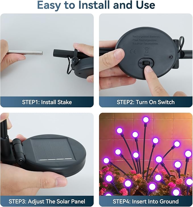 Solar Garden Lights Outdoor Waterproof, 2 Pack 16 LED Swaying Firefly Lights Outdoor Decor Light for Pathway Party Christmas Decoration, Unique Gifts for Women, Purple