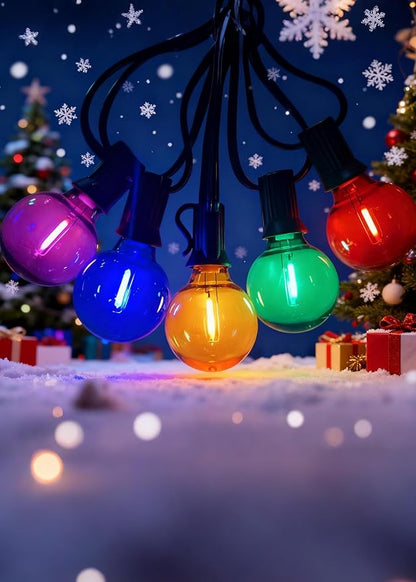 25Ft LED Christmas Outdoor String Lights, G40 Globe Lights with 27 0.6W Multicolor Bulbs, Vintage Christmas Lights for Holiday Party Backyard Wedding Garden Patio Porch Decor, Green Wire