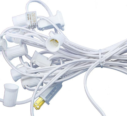 EST. LEE DISPLAY L D 1902 Outdoor Patio String Light Cords with Male & Female Plugs Green & White Wire 12in Spacing Sockets, 25FT Length (White, C9 - E17)