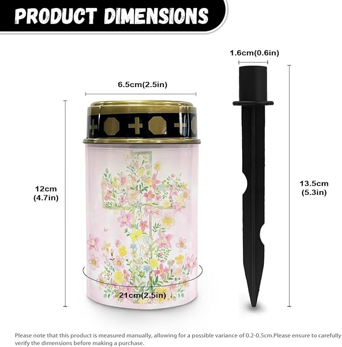 Poceacles Cross Solar Lights Grave Solar Lamp Solar Powered Stake Lights for Grave Site Outdoor Solar Garden Lights Waterproof Grave Lantern for Cemetery Decor, Pink Yellow Floral Cross, Pack of 2