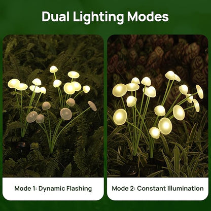 Solar Garden Lights, 2-Pack Dual Mode LED Solar Mushroom Lights, Waterproof Firefly Outdoor Decor for Yard, Patio, and Pathway – Warm White Jellyfish Ambiance