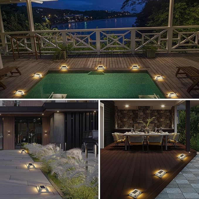 T-SUN Solar Dock Lights, Solar Driveway Lights Outdoor, 24 Pack LED Ground Driveway Light 3000K Warm White Deck Light for Path Garden Sidewalk Stair Ground Pathway