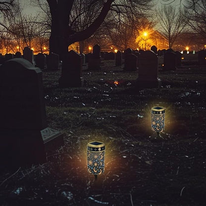 Moon Star Cemetery Solar Stake Lights Bright Solar Powered Lights Garden Solar Light Decorative Memorial Lights for Yard, Lawn, Patio, Pathway, Backyard Gravesite Decor
