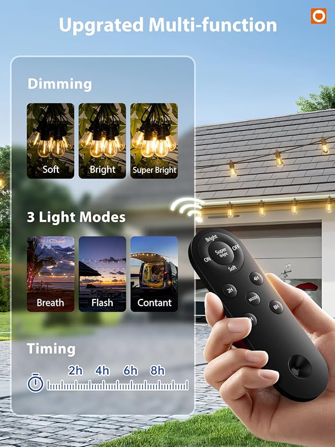 addlon 104FT(98FT+6) Solar String Lights Outdoor Waterproof with USB Port & Remote Control Solar Patio Lights for | Lumora