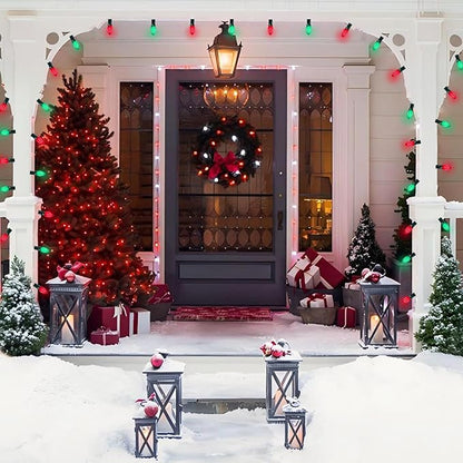 C7 LED Christmas Lights Outdoor, 25FT Clear Red and Green Christmas String Lights with 27 LED Energy-Efficient Bulbs, Hanging Vintage Christmas Decorations Lights for Holiday Party Patio Garden Yard