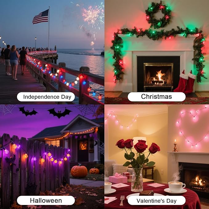 96FT Outdoor String Lights, DIY Infinite Colors, Music Sync Dimmable, WiFi Alexa/Google Assistant Compatible | Lumora