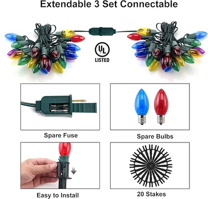 Christmas Lights Outdoor 20 Pathway Lights - 24.2ft Multicolor Walkway Light with Stakes, C9 Driveway Light for Outside Yard Garden, Extendable for Xmas Holiday Decorations, 20 Lights