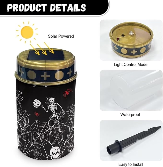 GLENLCWE Funny Skeleton Cobweb Solar Lights Outdoor Solar Candle Waterproof Halloween Solar Garden Lights Flameless LED Candle Grave Eternal Lights for Cemetery