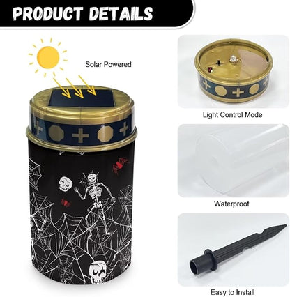 GLENLCWE Funny Skeleton Cobweb Solar Lights Outdoor Solar Candle Waterproof Halloween Solar Garden Lights Flameless LED Candle Grave Eternal Lights for Cemetery