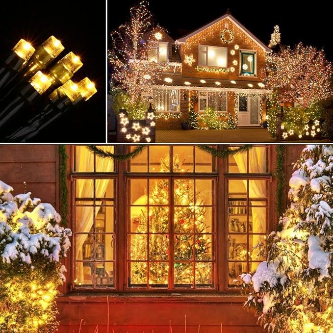 Fairy Lights Outdoor String Lights 33ft 100 LED with Memory Modes Controller, Extendable Christmas Lights Decorations for Wedding, Christmas, Party, Patio, Indoor Outdoor (Black Wire- Warm White)