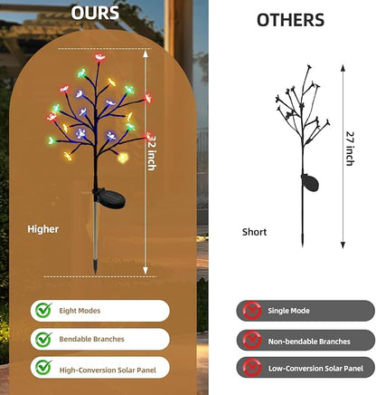 Solar Garden Lights Outdoor Garden Decor, 4 Pack Cherry Blossom Solar Flowers Outdoor Waterproof Fairy Solar Lights, Outside Yard Decorations for Patio Pathway Decor, Gardening Gifts for Women Mom