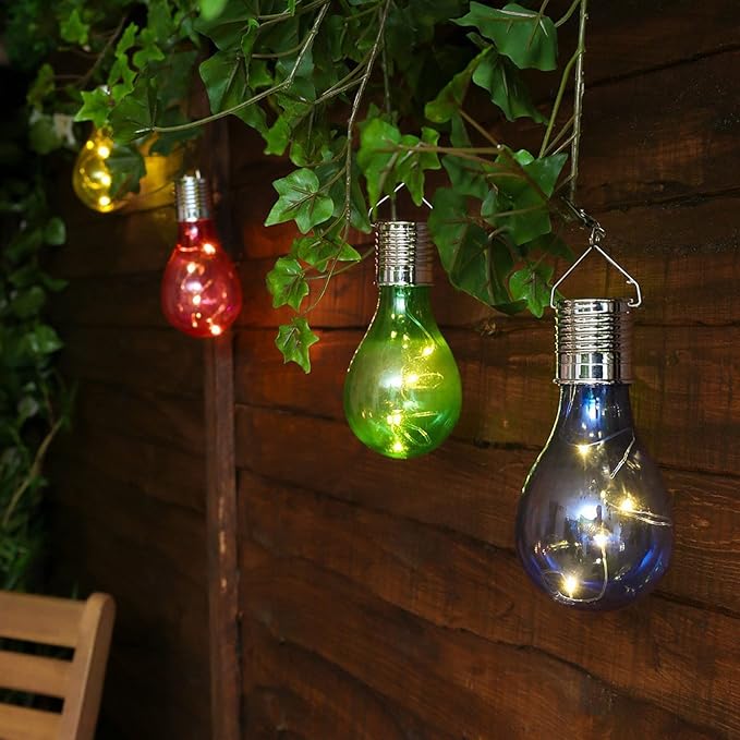 Solar Light Bulbs, Outdoor Waterproof Hanging Solar Bulbs Lights with Solar Panel for Yard Party Holiday Decorations, Warm White, 8 Pack