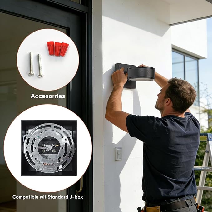 Fire Wolf Aluminum LED Outdoor Wall Light, Modern Black 3000K Outdoor Wall Sconce, Waterproof Front Door Down Light Wall Mount, Exterior Lighting Fixtures for Entrance, Hallway, Garden, Porch, Patio