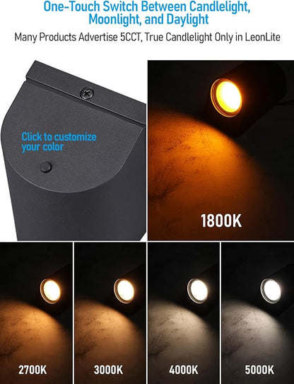 LEONLITE 5CCT Low Voltage Fence Lights, 3 inch 3W LED Deck Lights, 12-24V AC/DC Landscape Step Railing Light, CRI90, 1800K/2700K/3000K/4000K/5000K, IP65, UL Listed Cord, Black, Aluminum, Pack of 4
