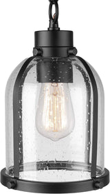 Globe Electric 44627 1-Light Outdoor Pendant, Matte Black, Clear Seeded Glass Shade, Bulb Included | Lumora