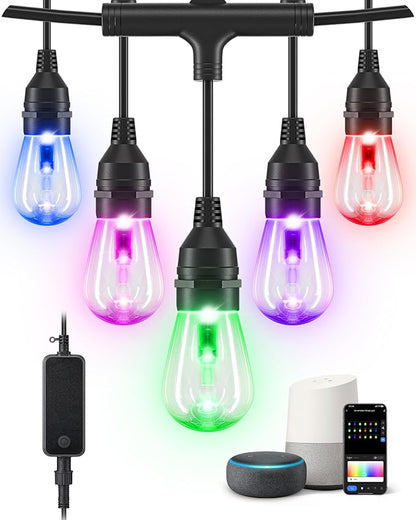 EDISHINE 96ft Smart Christmas Outdoor String Lights, Color Changing Light 36 RGBW LED Bulbs, Compatible with Alexa, Waterproof Dimmable WiFi Outdoor Lights for Backyard, Party, Holiday Decor