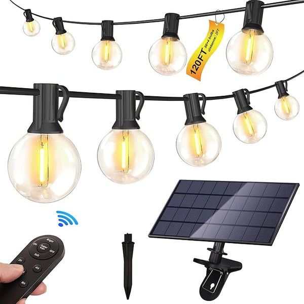 Stright Solar String Light for Outside 120FT with with USB Charging & Remote, Weatherproof Shatterproof LED G40 | Lumora