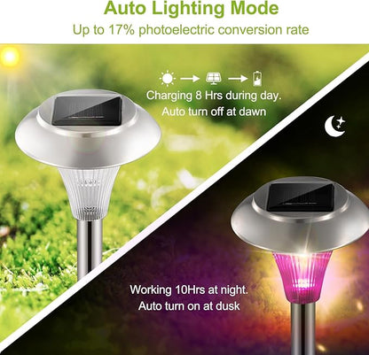 Solar Outdoor Lights, 12 Pack LED Garden Lights Outdoor Waterproof, Color Changing Solar Walkway Lights Maintain 10 Hours of Lighting for Your Garden, Landscape, Path, Yard, Patio, Driveway