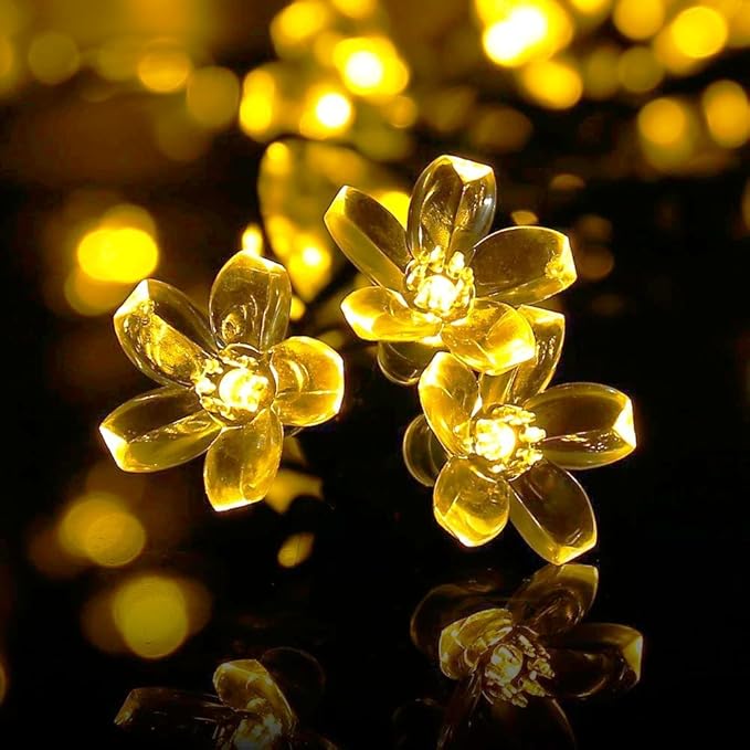 Hann® Solar String Lights, 21ft 50 LED Fairy Blossom Flower Christmas Decorative Lighting for Outdoor Home Lawn Garden Wedding Patio Party and Holiday Decorations (50 LED Peach Blossom Warm White)