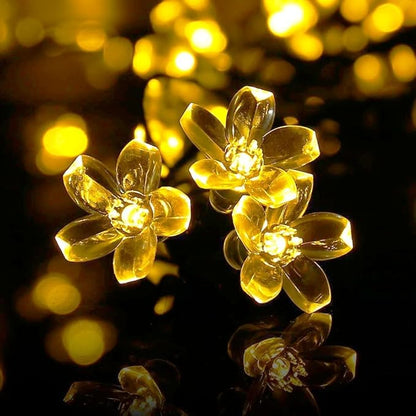 Hann® Solar String Lights, 21ft 50 LED Fairy Blossom Flower Christmas Decorative Lighting for Outdoor Home Lawn Garden Wedding Patio Party and Holiday Decorations (50 LED Peach Blossom Warm White)