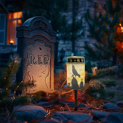 Tombstone Crow - Halloween Solar Outdoor Lights, Waterproof Solar Pathway Lights,Auto On/Off Solar Lights, Solar Garden Lights for Grave Walkway Driveway Yard