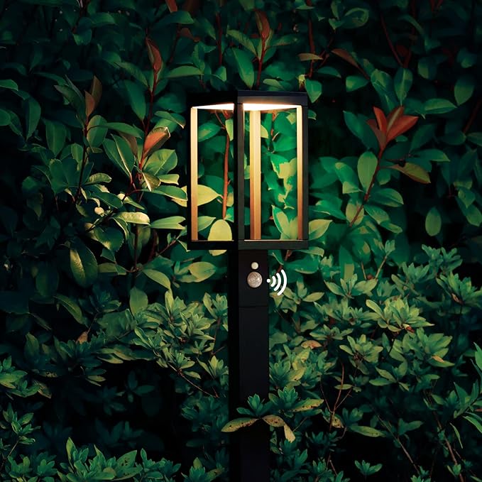 Solar Landscape Path Lights 24in Outdoor Waterproof Modern Driveway Lights,LED Motion Sensor Garden Lamp Bollard Light 3000K 600LM for Walkway Yard Patio Lawn,Black