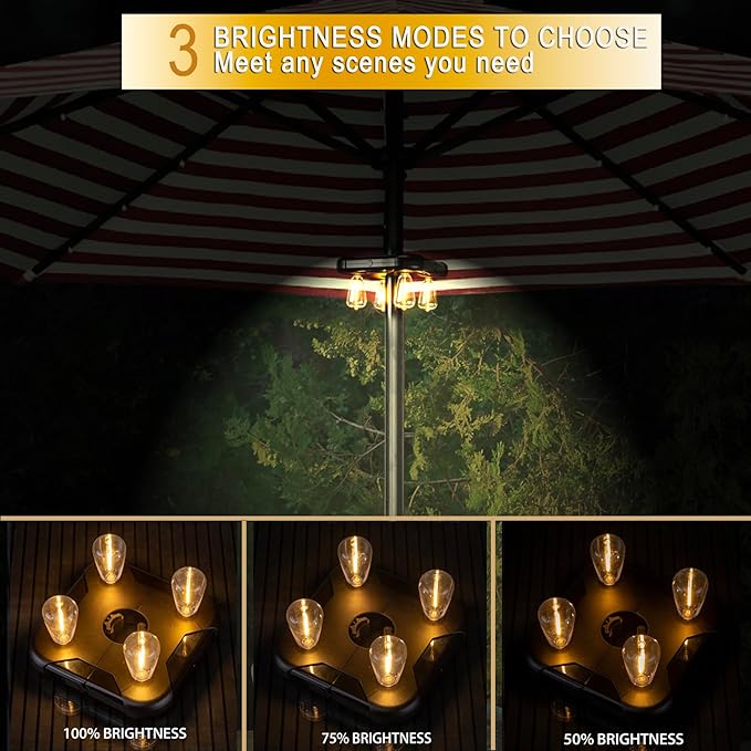 Patio Umbrella Lights with 3 Brightness Modes and Timer, Battery-Powered Cordless Outdoor Umbrella Pole Lights with | Lumora