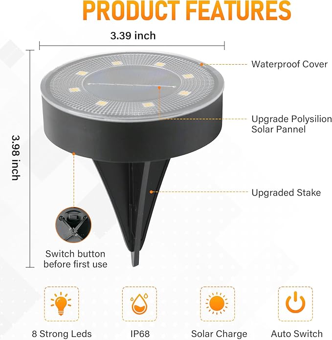 Siatom Solar Ground Lights 12 Pack, IP68 Waterproof Solar In-Ground Light for Outdoor, Flat Landscape Lighting | Lumora