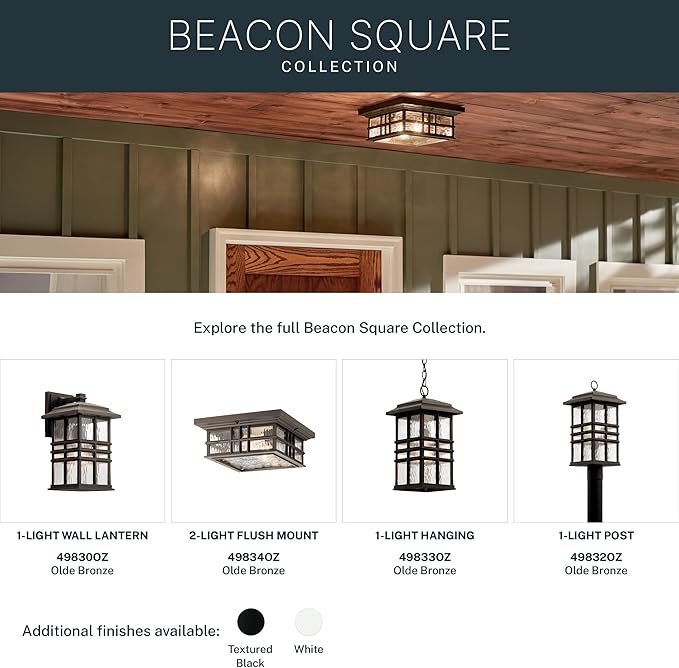 Kichler Beacon Square 1-Light Outdoor Wall Light in Olde Bronze, Clear Hammered Glass Shade, (6.5" W x 12" H x 7.5" | Lumora