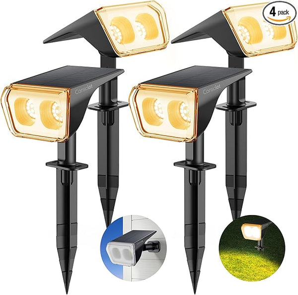 Consciot Solar Spot Lights Outdoor Waterproof, 24 LED Dusk-to-Dawn Solar Spotlight, 2 in 1 Adjustable Wall Lights | Lumora