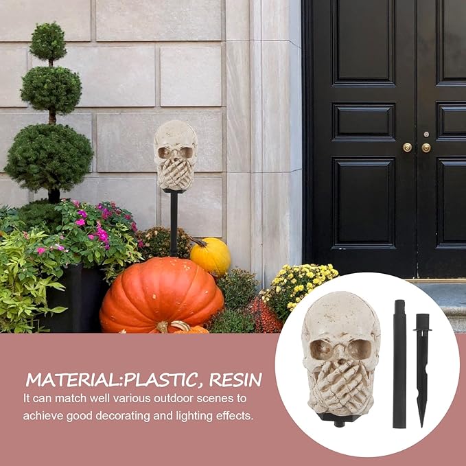 Sosoport Halloween Solar Skull Garden Stake Light Outdoor Yard Solar Path Lighting Halloween Decorations for Lawn Patio, Solar-Powered Outdoor Skull Lamp