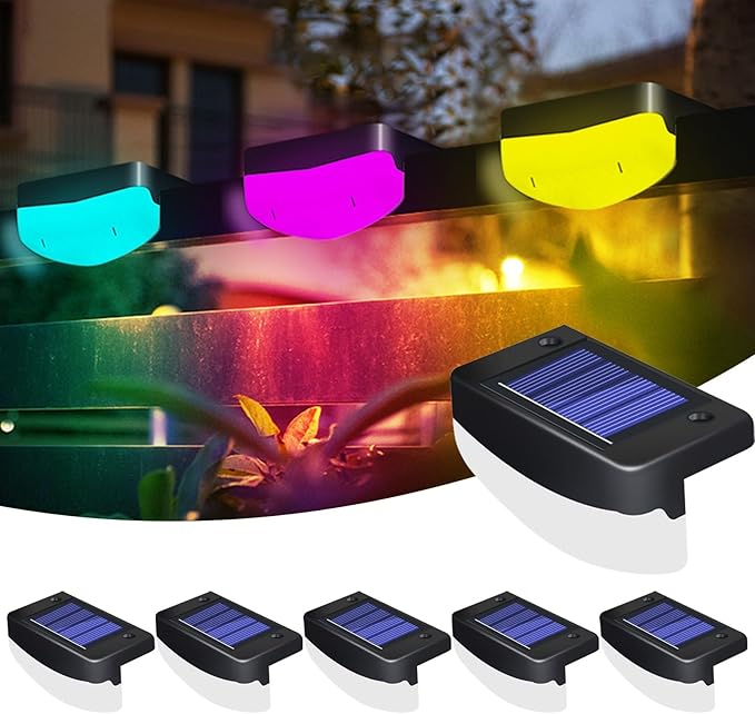 LED Solar Step Lights, 6 Pack Solar Deck Lights Outdoor IP65 Waterproof Pool Side Lighting Decor for Stairs Fence Yard Driveway Pathway Yard Backyard, RGB Color Changing