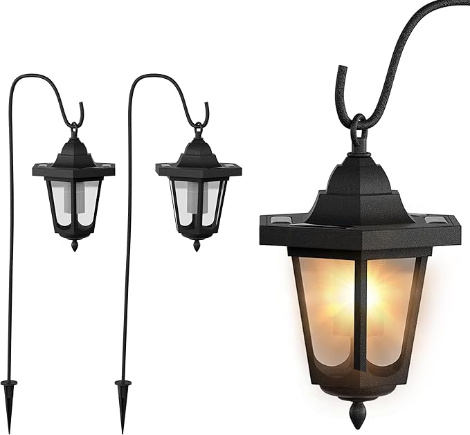 Pure Garden Hanging Solar Coach Lights, 26 Outdoor Lights with Hanging Hooks, Set of 2