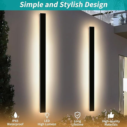 Mikeru 70.8inch Long LED Wall Light, 10%-100% Dimmable Black Exterior Sconces, 3000k-6000k Acrylic Invisible Outdoor Wall Light Fixture for Porch Modern Outdoor Wall Mount Lighting for House