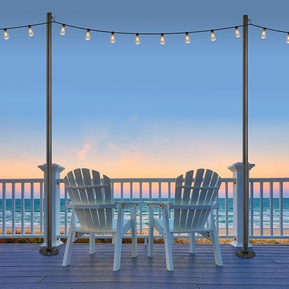EXCELLO GLOBAL PRODUCTS Premium String Light Pole 4 Pack with 100' of LED Edison Bulb String Lights (Deck Mount)