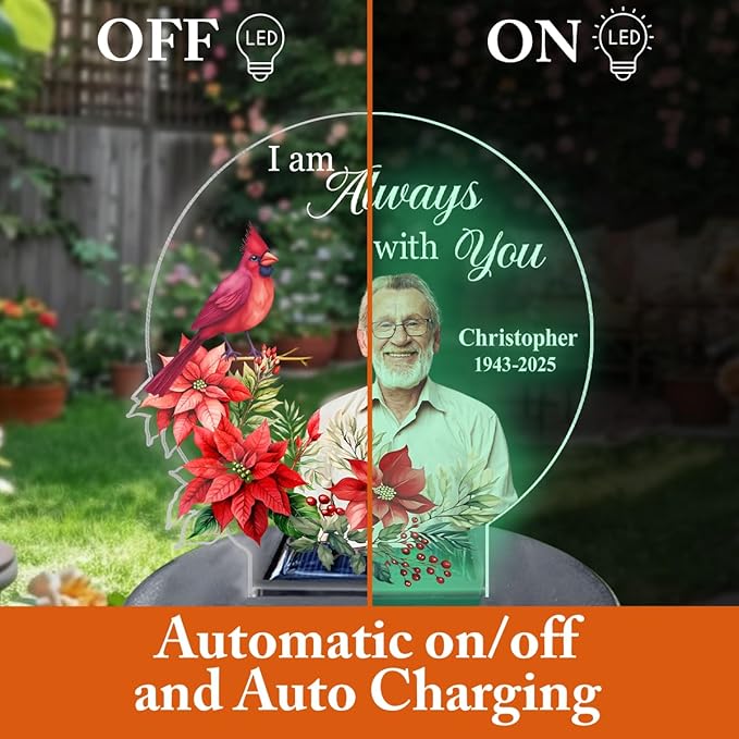 Personalized Memorial Solar Lights - Outdoor Light Garden Decor - Cardinals Appear When Angels are Near - Grave Decorations for Cemetery Memorial Gifts Loss of Mother, Sympathy Gift