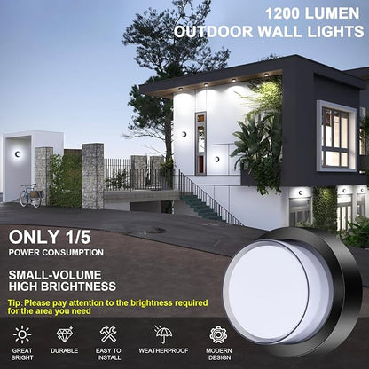Outdoor LED Ceiling Flood Lights, Waterproof Modern Exterior Wall Light, 12W Anti Rust Outside Porch Light with 6000K Daylight Small Circle Wall Mount Fixtures for House Backdoor Yard Entryway
